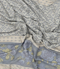Grey Woven Synthetic Brasso Saree With Printed Floral Motifs-BL4907