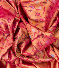 Pink Handloom Kanchipuram Silk Saree With Geometric Floral Motifs