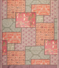 Dusty Pink Printed Chanderi Cotton Saree With Floral Motifs-CC1717