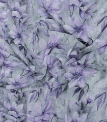 Grey Printed Synthetic Linen Saree With Floral Motifs-SY0194