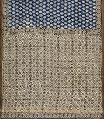 Blue Woven Chanderi Cotton Saree With Printed Floral Motifs-CC1352