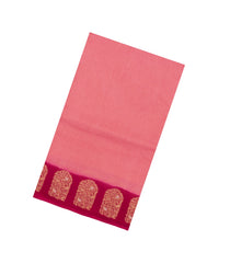 Peach Woven Blended Viscose Saree With Zari Checks-BL5611