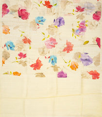 Sandal Handloom Tussar Silk Saree Printed With Floral Motifs