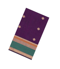 Dark Purple Handloom Silk Cotton Saree With Zari Buttas & Contrast Border-SC4824