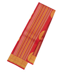 Red Handloom Kanchipuram Silk Saree With Zari Stripes & Buttas-KA16671