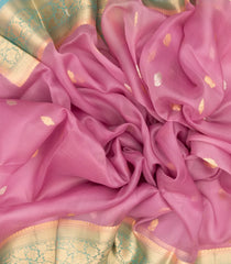 Baby Pink Handloom Banarasi Organza Silk Saree With Floral Buttas-BE1671