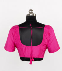 Hot Pink Readymade Plain Silk Blouse With Elbow Sleeve-RB5258