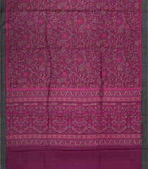 Burgundy Printed Silk Saree With Floral Motifs & Contrast Border-PS0790