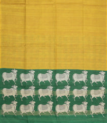 Mustard Printed Synthetic Tussar Silk Saree With Zari Checks & Contrast Pallu-SY0373