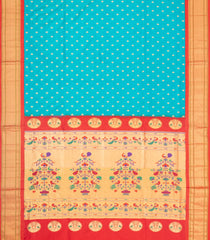 Turquoise Paithani Silk Saree With Meena Butta & Contrast Pallu-PA1138