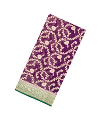 Dark Purple Handloom Banarasi Khaddi Georgette Silk Saree With Contrast Border-BE1859