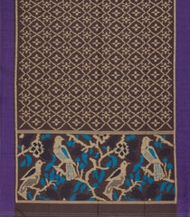 Dark Brown Woven Synthetic Dupion Saree With Bird Motifs & Contrast Border-BL4475