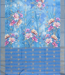Light Blue Printed Synthetic Dola Silk Saree With Zari Butta & Border-SY0278
