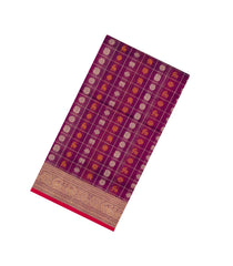 Magenta Handloom Silk Cotton Saree With Checks-SC4282