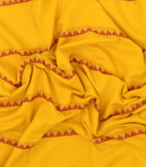 Yellow Handwoven Bengal Cotton Saree With Temple Stripes-BG1489