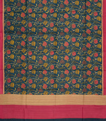 Navy Blue Printed Pure Silk Saree With Bird Motifs-PS0823
