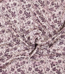Lilac Printed Chanderi Cotton Saree With Floral Motifs & Zari Border-CC1668