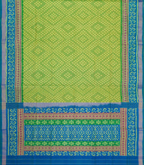 Neon Green Handloom Rajkot Patola Silk Saree With Ikat Motifs & Contrast Border-IK0449