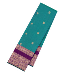 Cyan Handloom Kanchipuram Silk Saree With Buttas & Stripes-KA15088