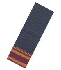 Navy Blue Woven Chettinad Cotton Saree With Dotted Checks & Contrast Border-CN1775