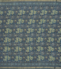 Blue Handloom Chanderi Cotton Saree With Printed Geometric Motifs-CC1216