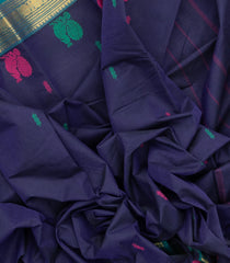 Navy Blue Woven Chettinad Cotton Saree With Buttas & Contrast Border-CN1805