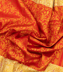 Orange Handloom Korvai Kanchipuram Silk Saree With Floral Motifs & Meena Border-KA13462