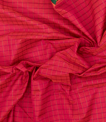 Red Handloom Korvai Silk Cotton Saree With Checks & Contrast Border-SC4511