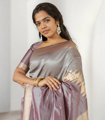 Grey Woven Art Tussar Silk Saree With Rising Border-BL3918