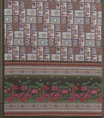 Dark Olive Printed Art Linen Saree With Zari Border-BL6024