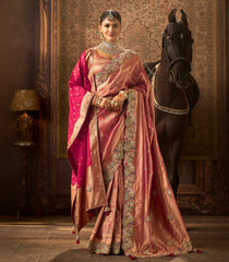 Magenta Woven Blended Silk Saree & Duppatta With Zircon Embroidery -EN1958