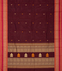 Maroon Handloom Kanchi Cotton Saree With Gandaberunda Buttas