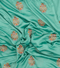 Aquamarine Woven Synthetic Blended Saree With Embroidered Motifs-EN2086
