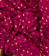 Pink Mysore Crepe Silk Saree With Floral Motifs & Contrast Border