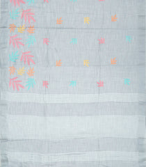 Grey Woven Art Linen Saree With Embroidered Floral Motifs-BL3766