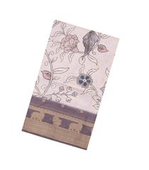 Taupe Printed Synthetic Dupion Saree With Zari Stripes & Border-SY0234