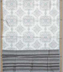 Off White Woven Synthetic Jute Saree With Printed Floral Motifs-BL4175