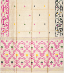 Cream Handloom Tussar Silk Saree With Meena Butta Motifs-TU2655