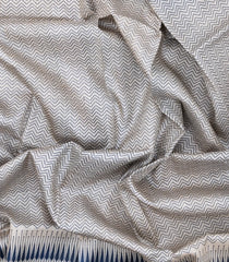 White Woven Tussar Silk Saree With Printed Chevron Motifs-TU3222