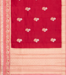 Red Woven Banarasi Poona Silk Saree With Buttas & Contrast Meena Border-BP1036