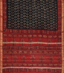 Black Printed Chanderi Cotton Saree With Zari Border-CC1648