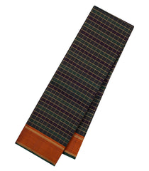 Bottle Green Handloom Kanchipuram Silk Saree With Checks & Contrast Border-KA16032