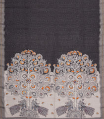 Dark Grey Printed Synthetic Tussar Silk Saree With Contrast Temple Border-SY0117