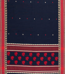 Midnight Blue Handloom Bengal Cotton Saree With Kamalam Buttas-BG1667