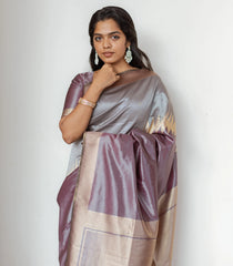 Grey Woven Art Tussar Silk Saree With Rising Border-BL3918
