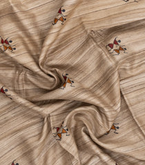 Beige Printed Tussar Silk Saree With Geometric Motifs-TU3769