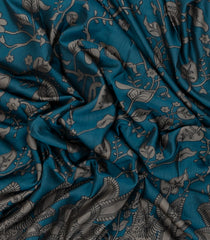 Cyan Printed Art Tussar Saree With Zari Border-BL5096