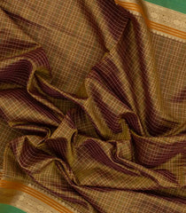 Olive Green Handloom Silk Cotton Saree With Checks-SC4211