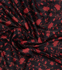 Black Woven Tussar Silk Saree With Stripes & Printed Floral Motifs-TU3116