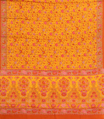 Mustard Printed Pure Satin Silk Saree With Floral Motifs-PS0941